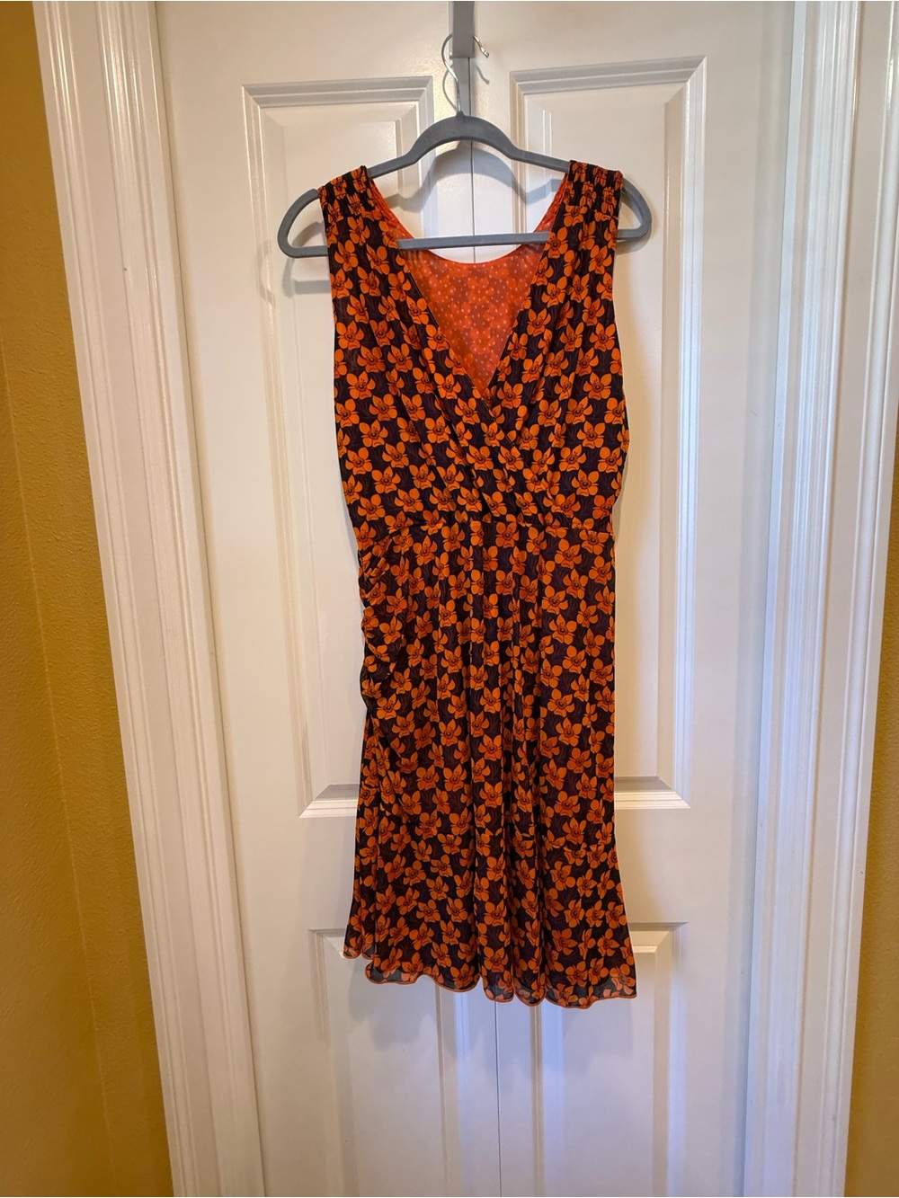 CAbi Orange Floral Sleeveless Wrap-Style Midi Dress